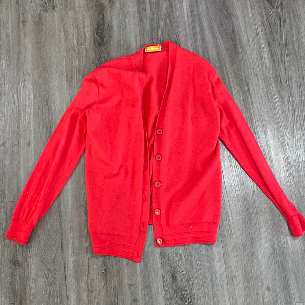 tory burch red cardigan
